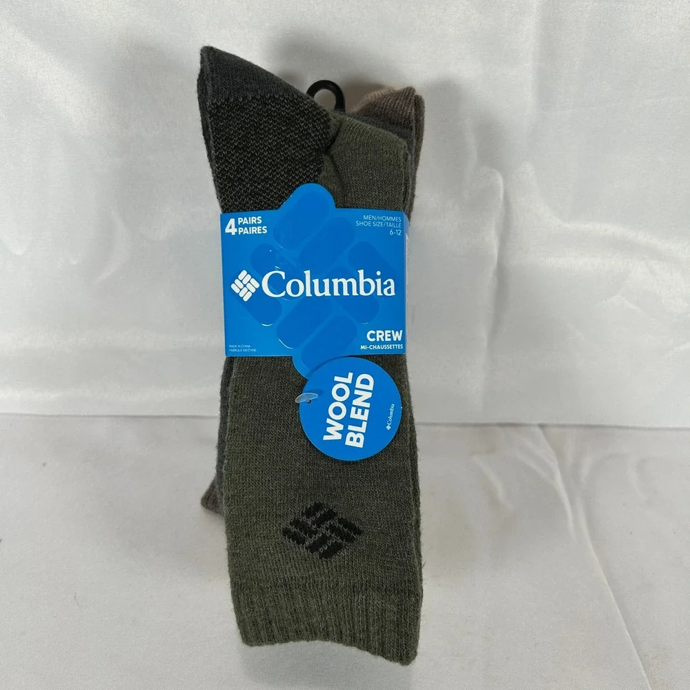 Columbia Mens 4 Pack Wool Blend Crew Socks Green Brown Tan Grey RCS847MMEAS44PR